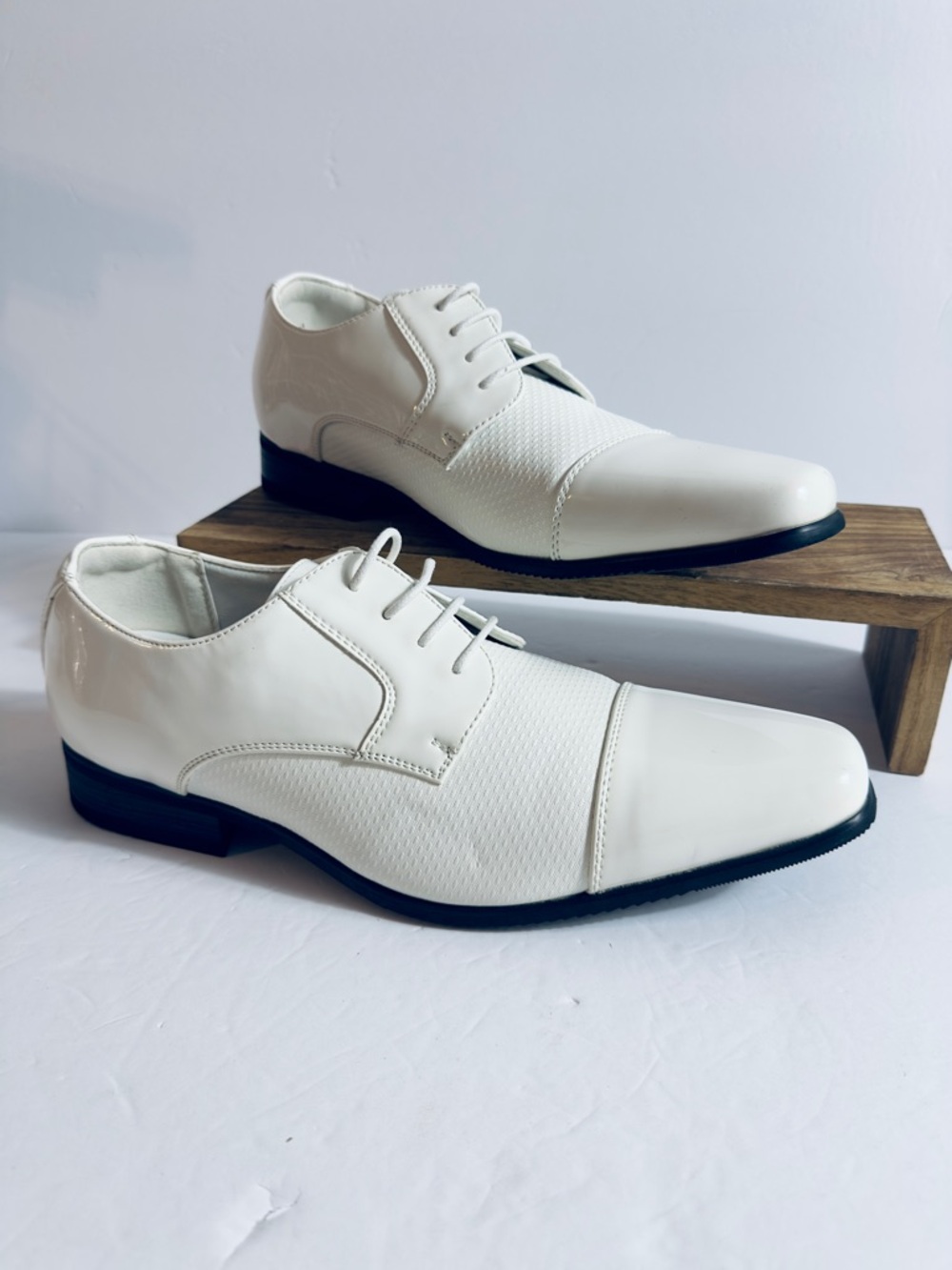 New Bruno Marc Men's Classic White Dress patent tuxedo Oxfords size 12